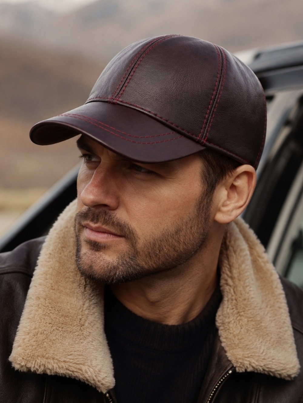 Bordo  Leather Baseball Cap - Real Lambskin Leather Hat for men and woman